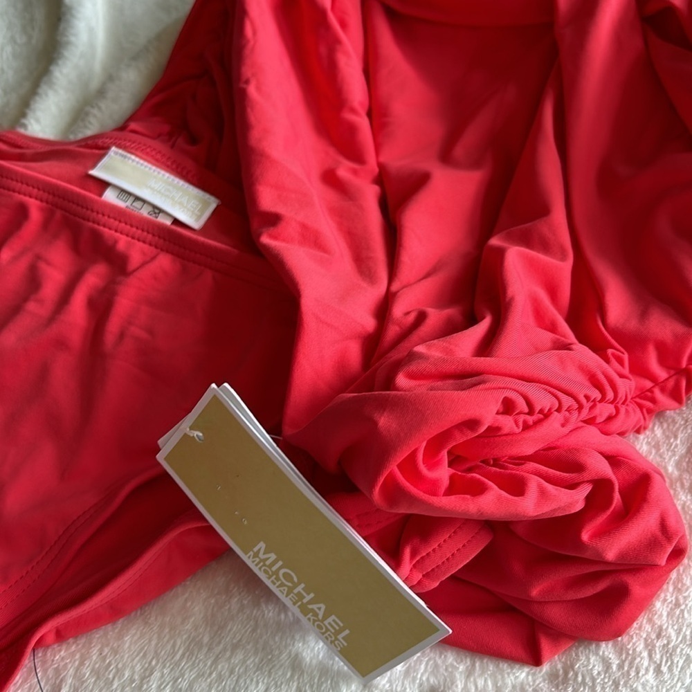 Michael Kors Sea coral 2 piece over the shoulder twist tankini swimsuit S - Picture 5 of 14